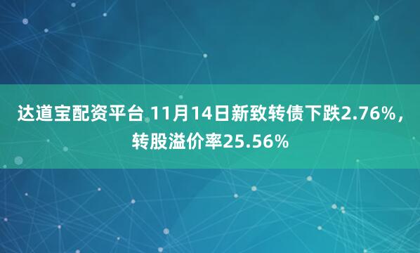 达道宝配资平台 11月14日新致转债下跌2.76%，转股溢价率25.56%